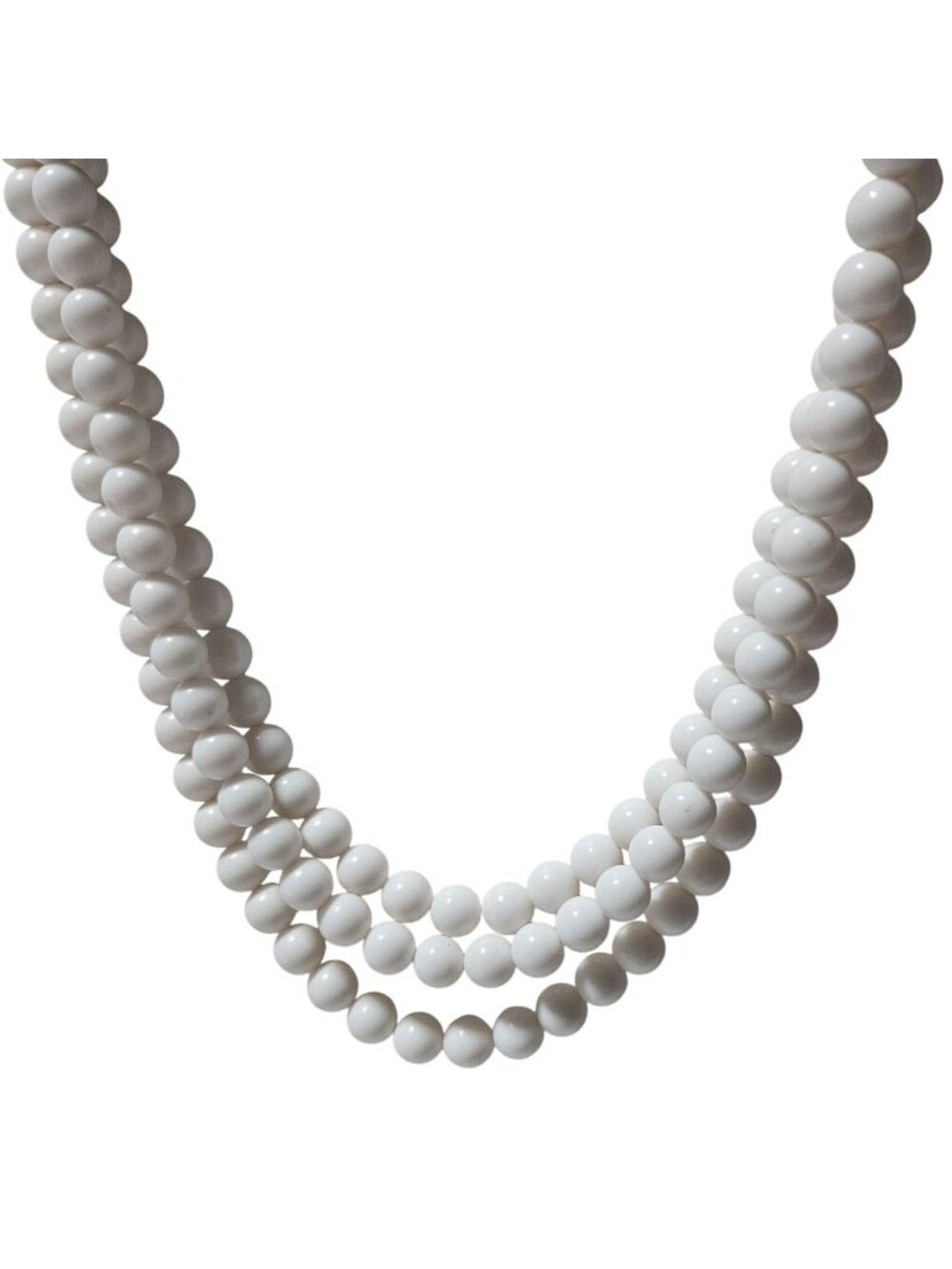 Vintage White Beaded Necklace Chunky Triple Strand Retro 50s 60s Fashion Women